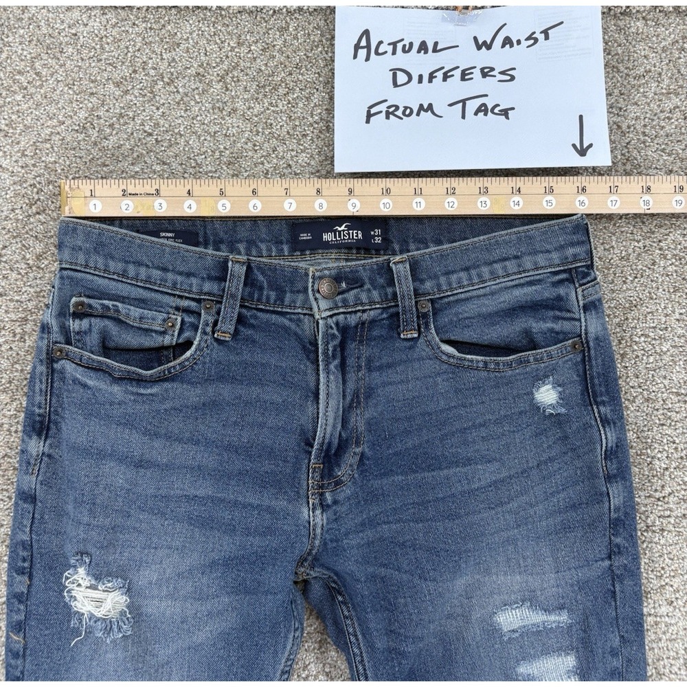 Hollister Epic Flex Skinny Jeans Mens 31x32 (Fits 32x31) Blue Rip & Repair Wash - Picture 7 of 11
